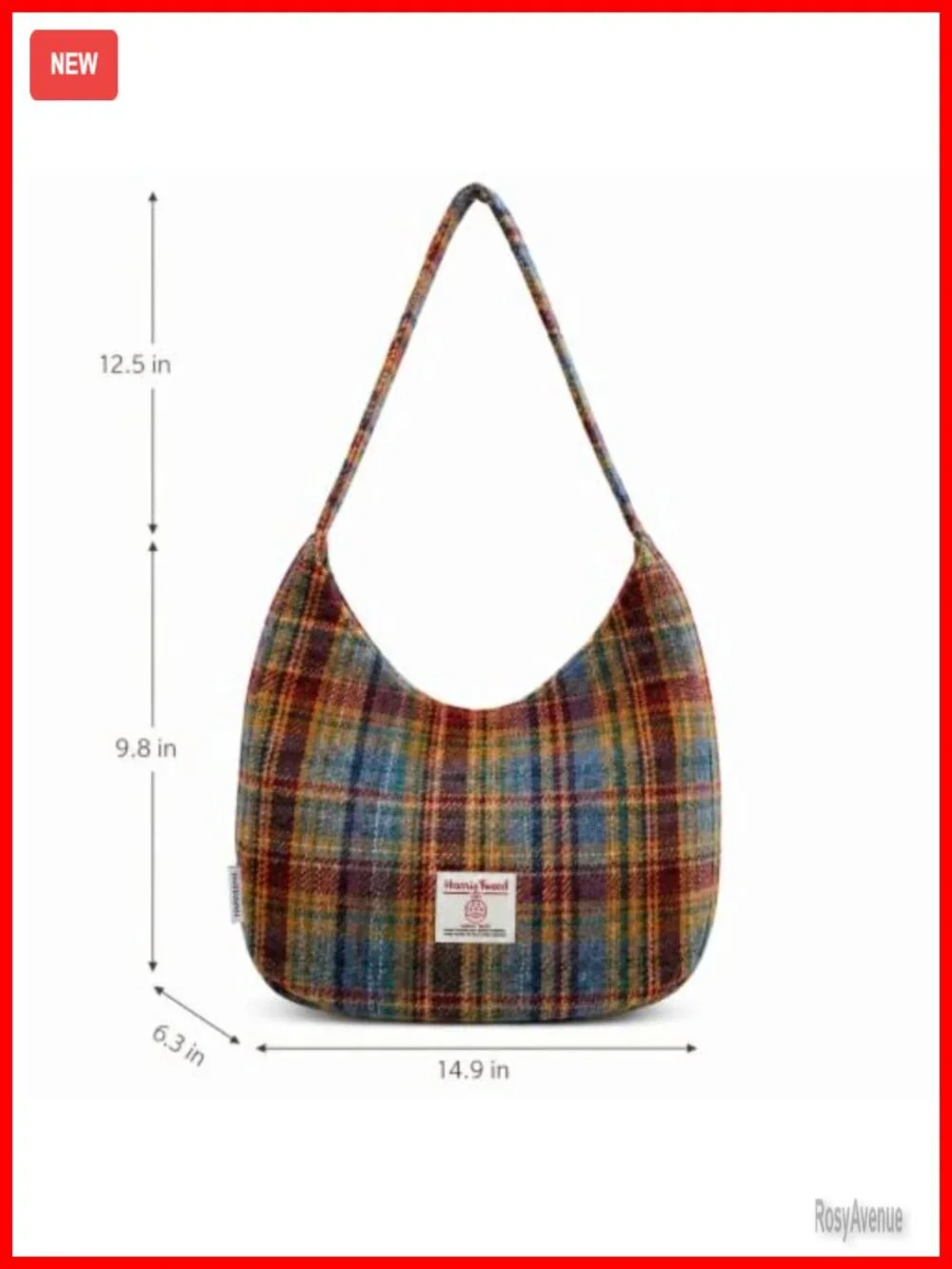 Tweed Plaid Hobo Slouchy Bag Patchwork Shoulder Purse